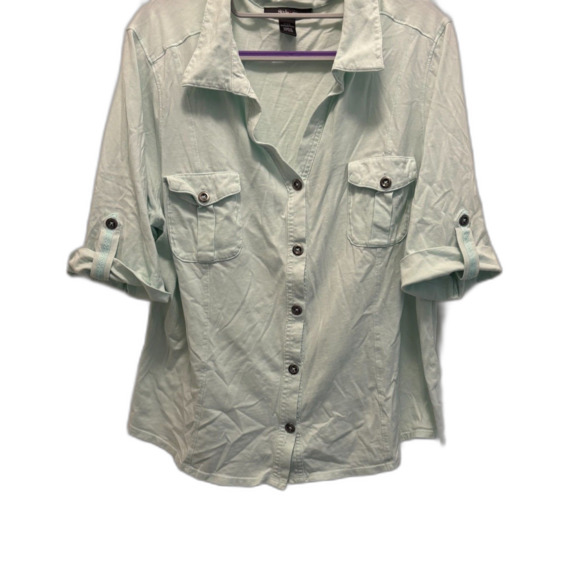 Style & Co Button Down Blouse Mint Green Size XXL EUC - Picture 3 of 9